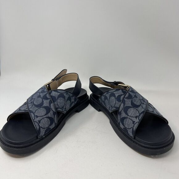 EUC Coach Fraser Chambray Signature Jacquard Sandal size US 8 MIDNIGHT NAVY - Picture 4 of 9